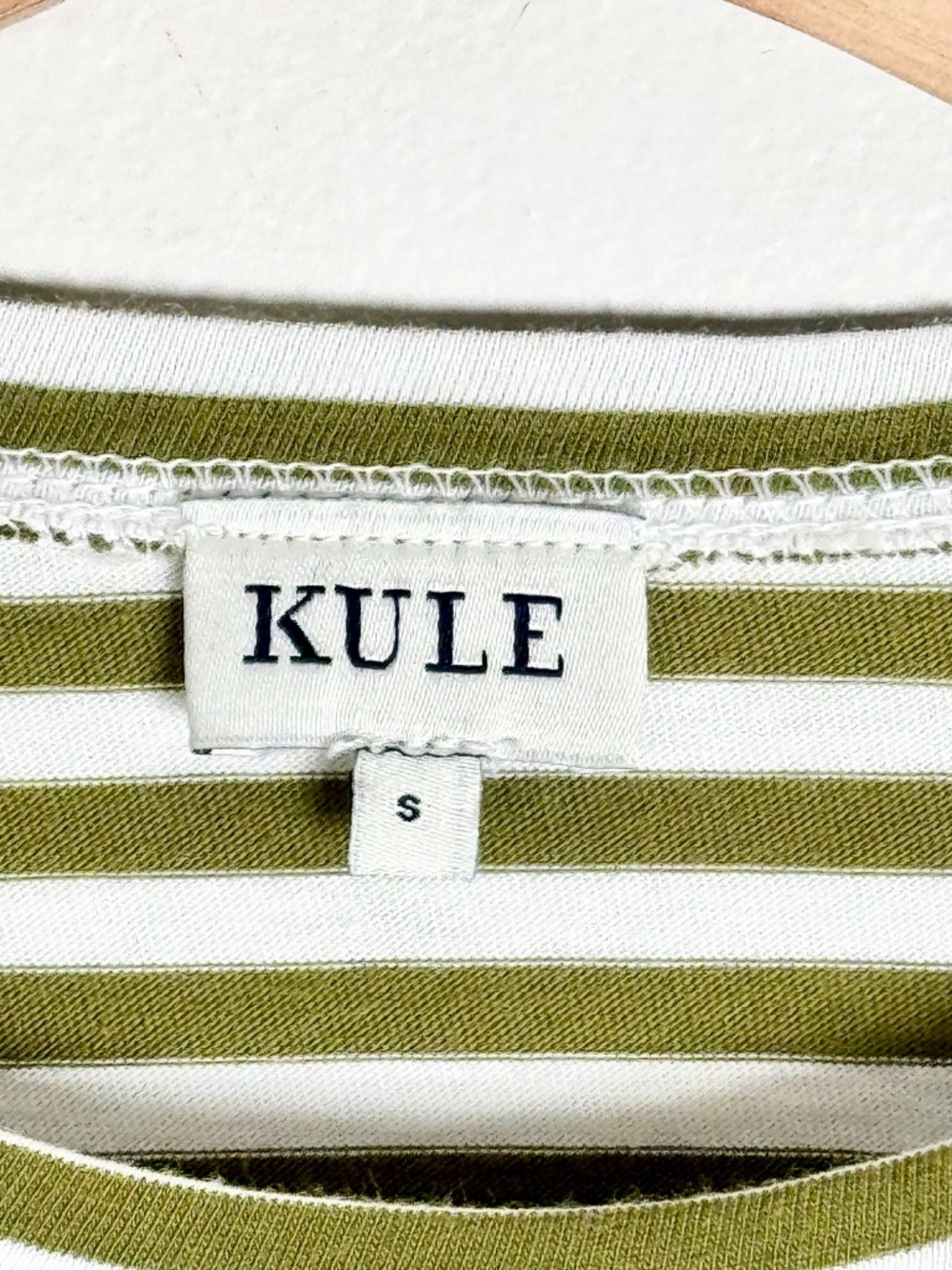 KULE The Modern Striped Long Sleeve Cotton Tee Green White Portugal Sz S - Picture 3 of 8